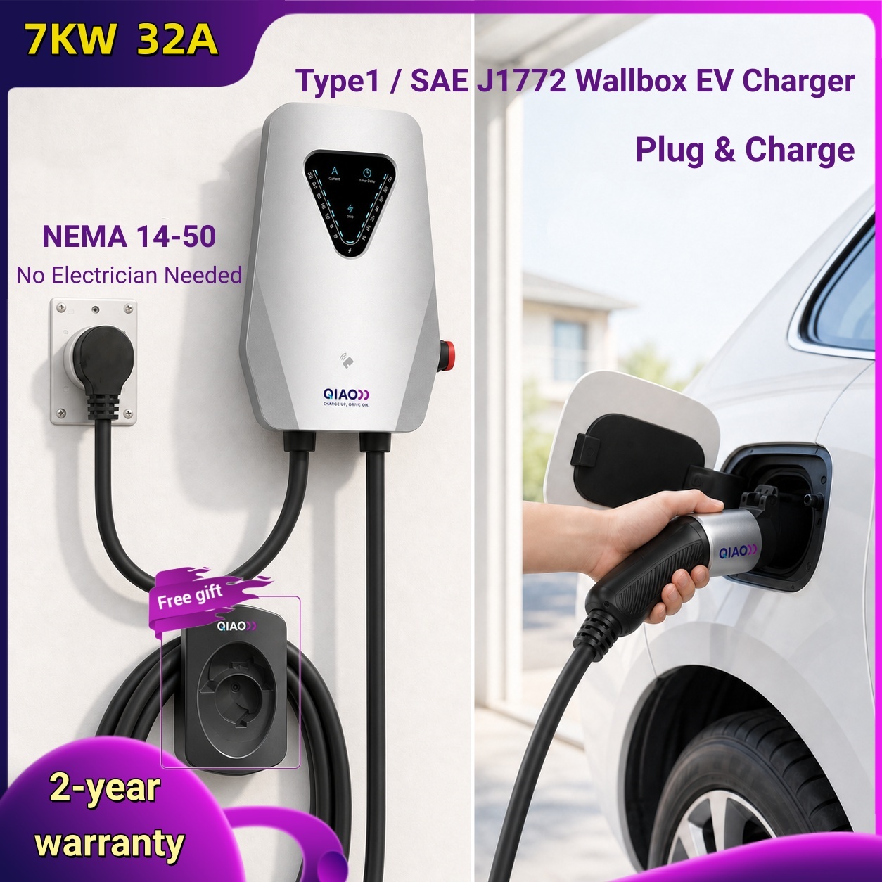 شاحن سيارة كهربائية 7 كيلو واط - مراجعة J1772 Evse 32A Level 2 Charger وسعره
